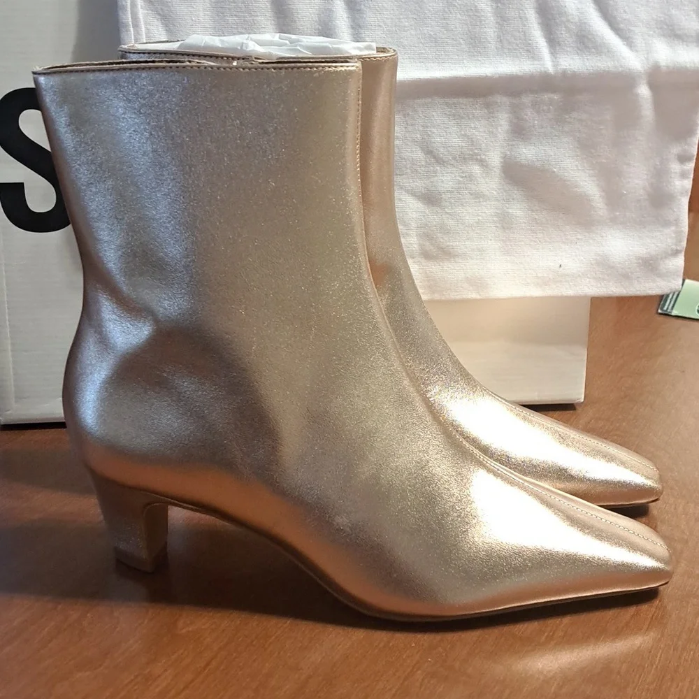 FLASH SALE SCHUTZ Metallic Gold Ankle Booties Mew $198 - Picture 4 of 7